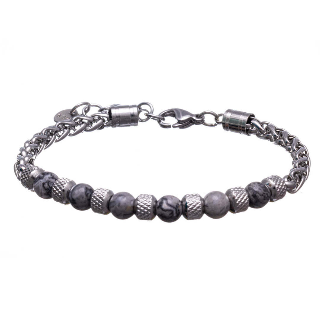 Steel bracelet with stone beads 20cm (Steel 316L)