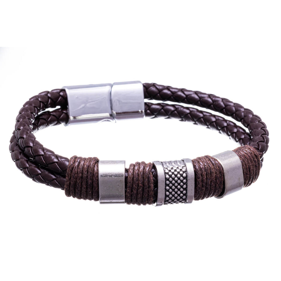 Artificial leather bracelet with metal pieces 21,5cm