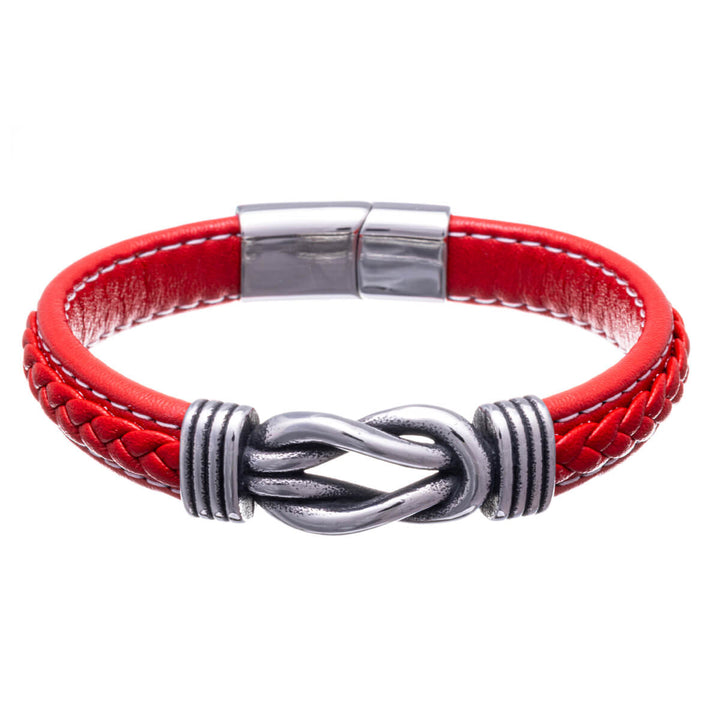 Artificial leather bracelet with knot decoration 22,5cm (Steel 316L)