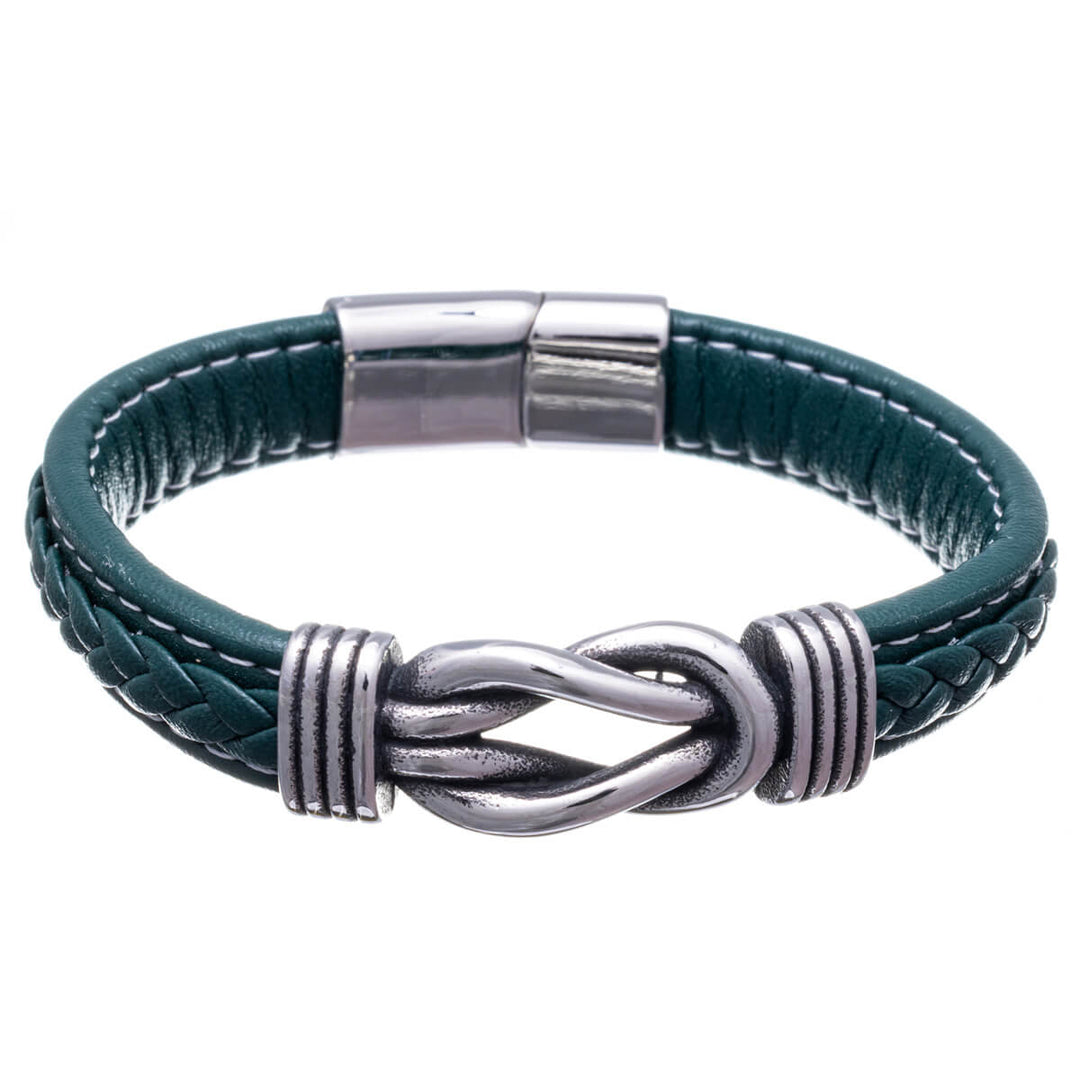 Kunstlederarmband mit Knotenverzierung 22,5cm (Stahl 316L)