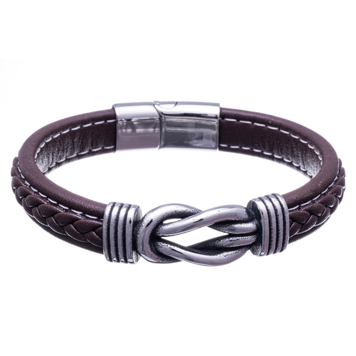 Kunstlederarmband mit Knotenverzierung 22,5cm (Stahl 316L)