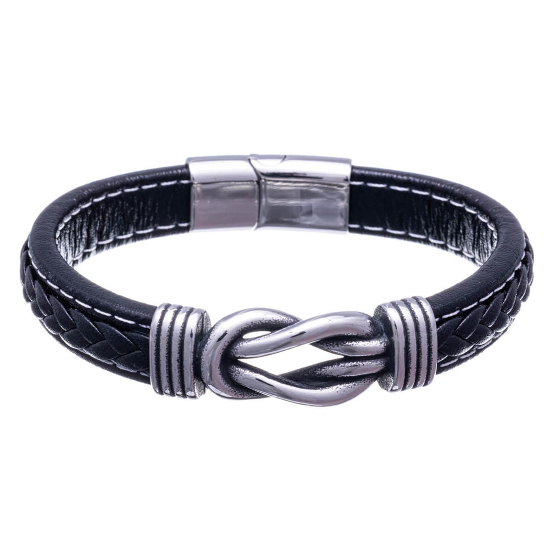 Kunstlederarmband mit Knotenverzierung 22,5cm (Stahl 316L)