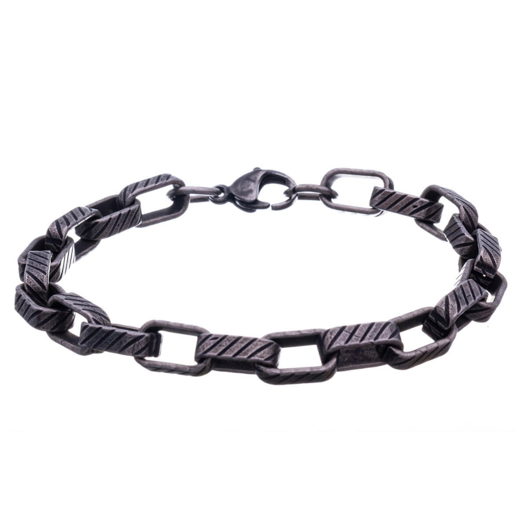 Strukturiertes dunkles Stahlkettenarmband 22cm (Stahl 316L)