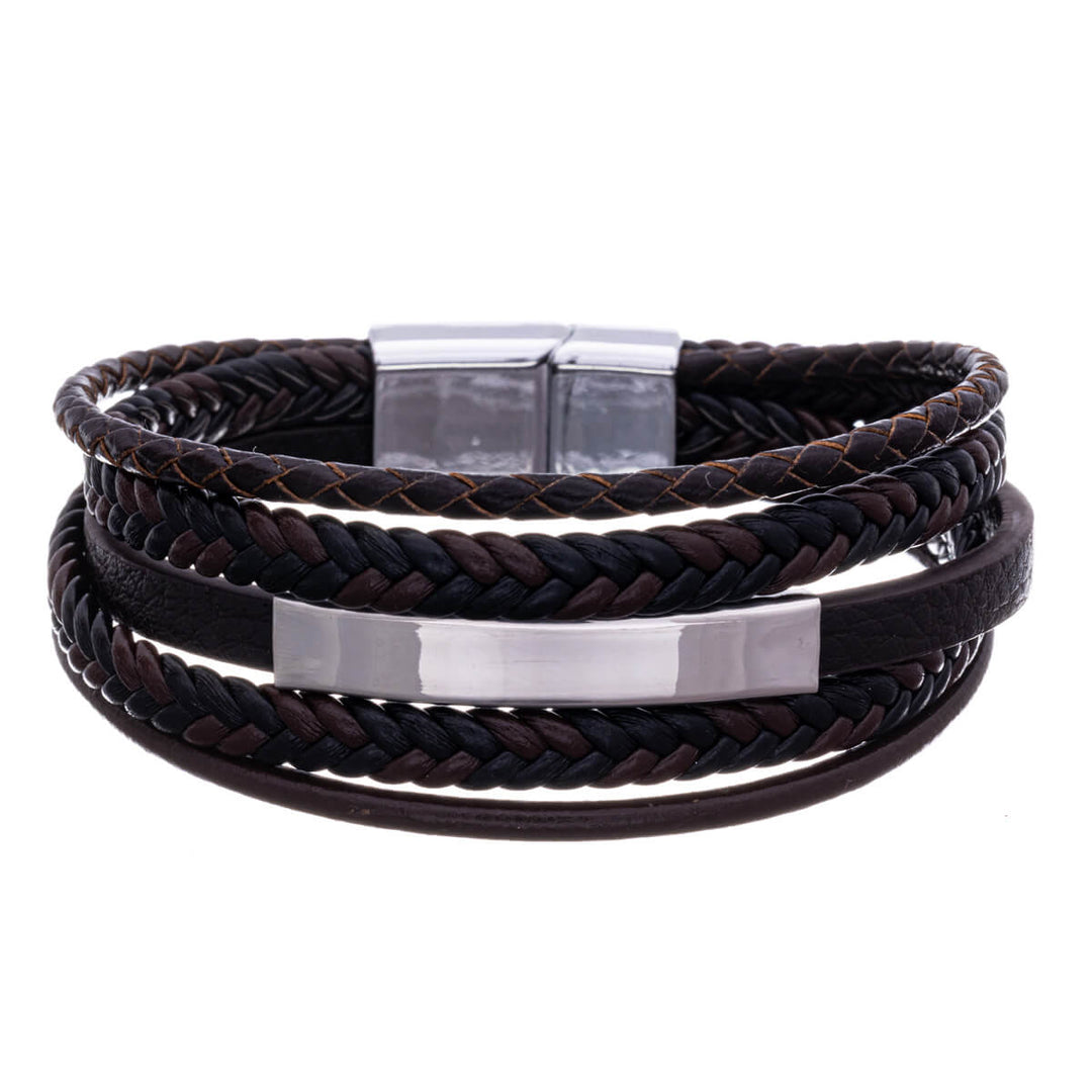 Fünfreihiges Lederarmband mit Stahlplatte