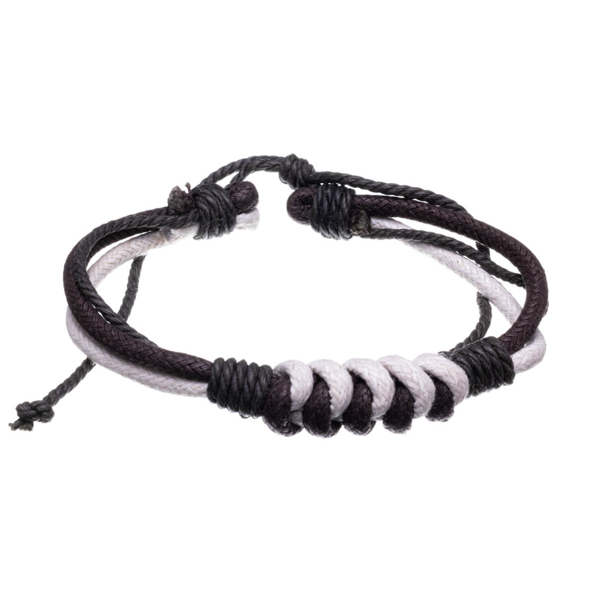 Adjustable three-row cord bracelet