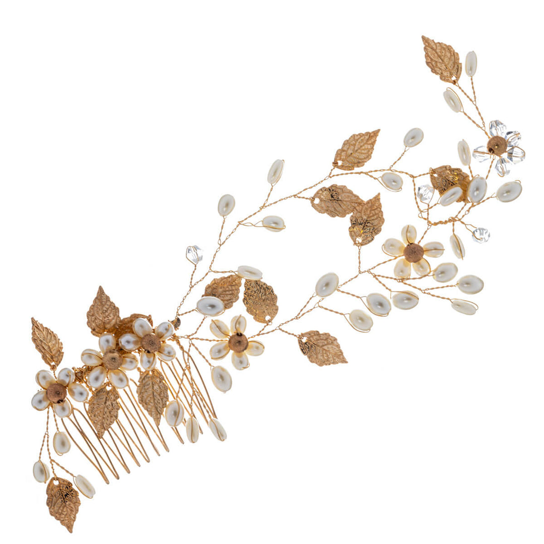 Formbarer Seitenkamm mit Perlenzweigblättern 1Stück (20cm x 7cm)