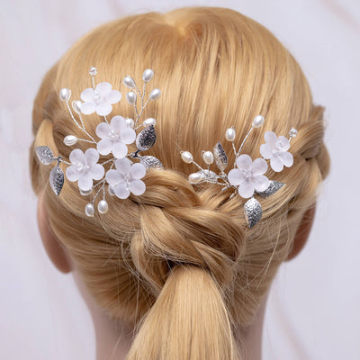 Graceful hairband 2 flowers and leaves pearl spiritless 1pc