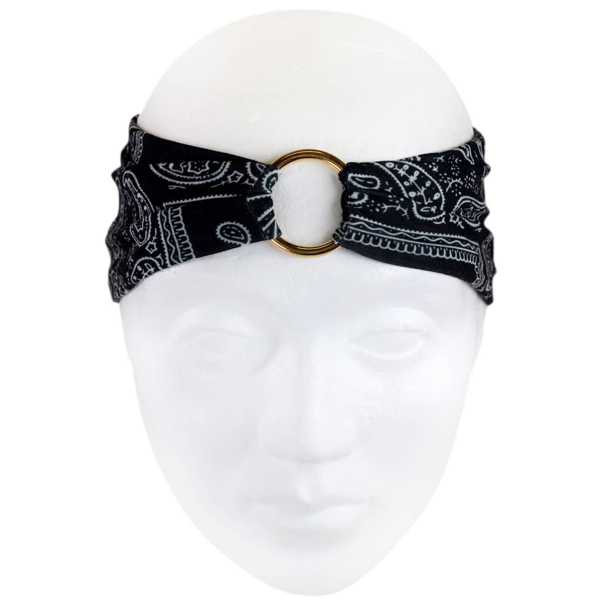 A pale patterned elastic fabric collar with decoration