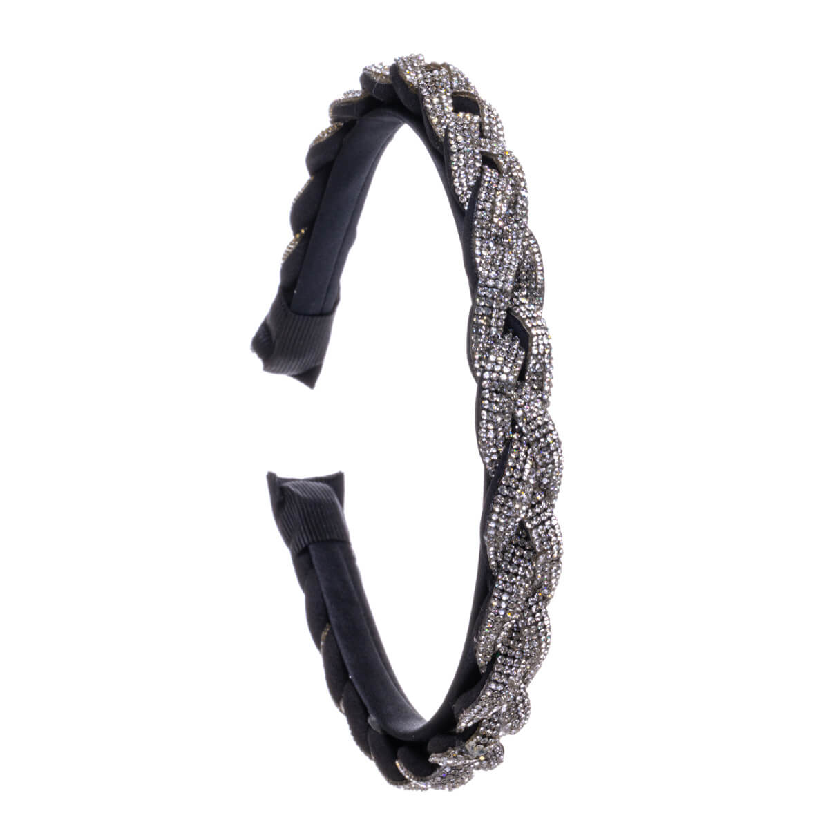 Glass stone decorated braided collar hairband 1,5cm