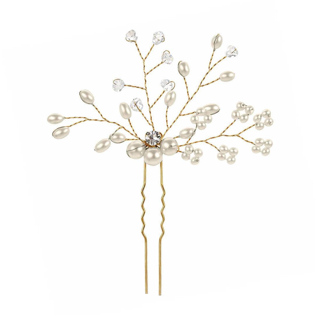 Helmi- ja lasikivikoristeinen hiuskoru juhlakampaukseen – muotoiltava hengetön pinni