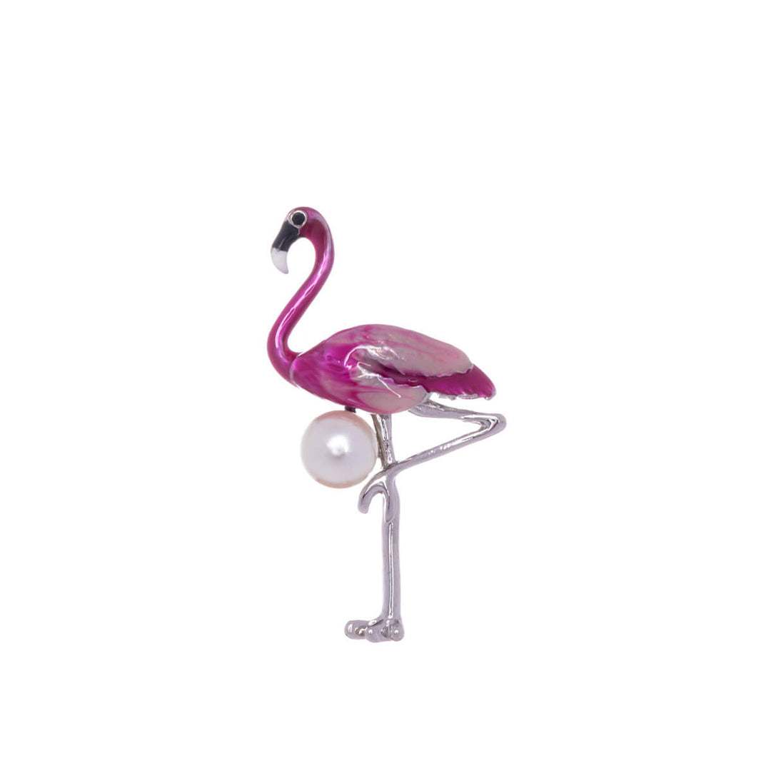 Flamingo-Brosche mit Perle