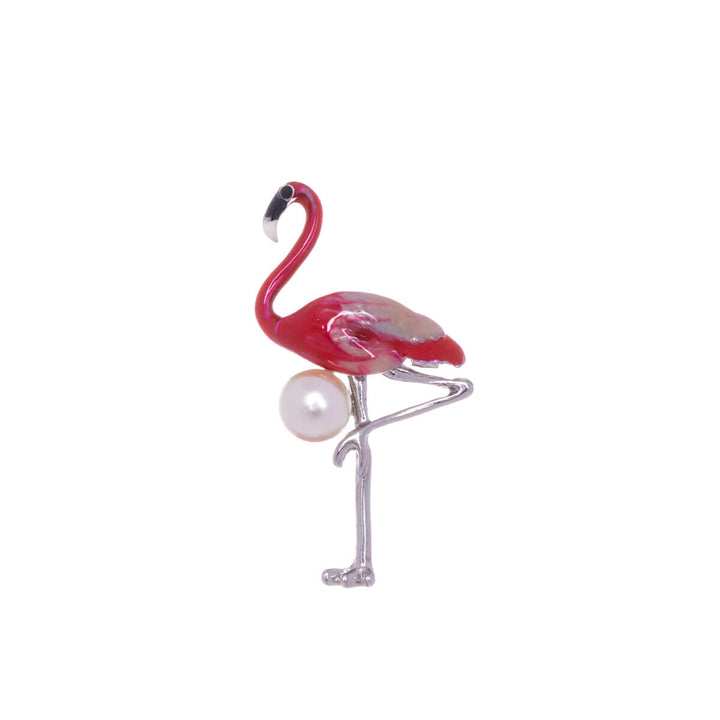 Flamingo brooch with pearl