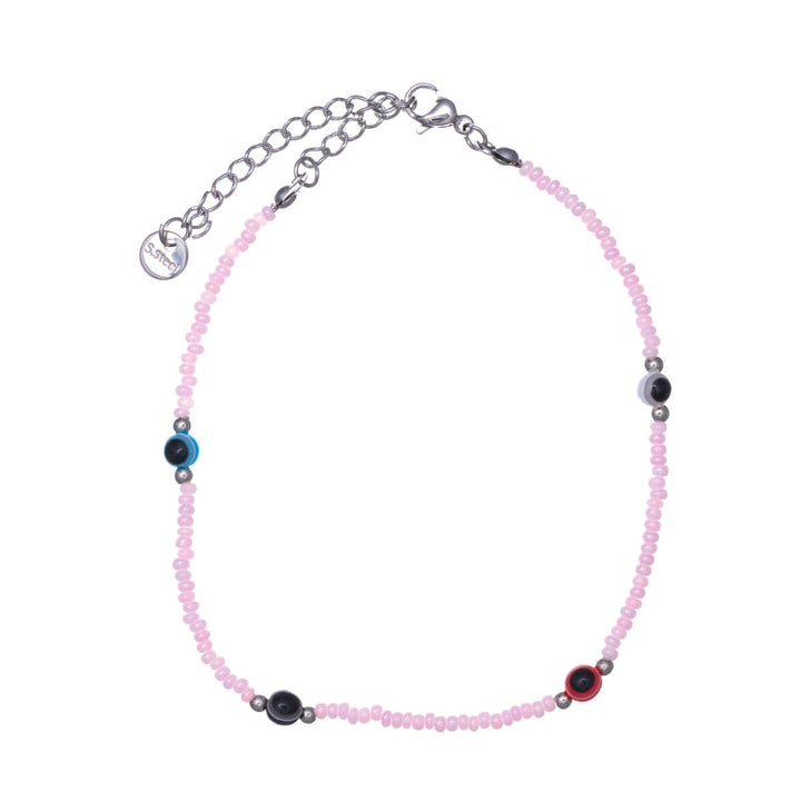 Colourful steel ankle chain evil eye (Steel 316L)