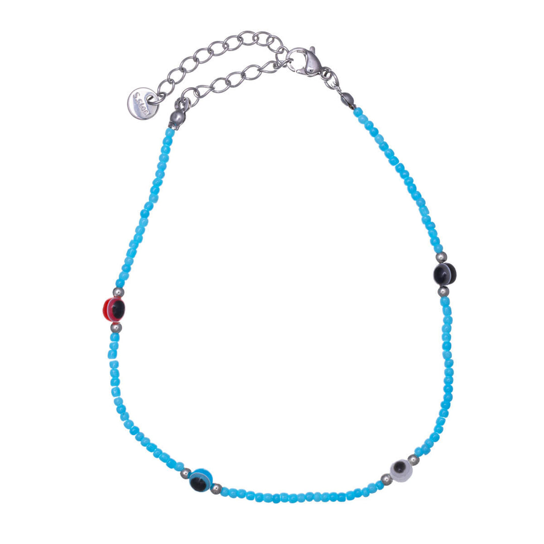 Colourful steel ankle chain evil eye (Steel 316L)