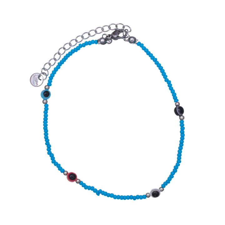 Colourful steel ankle chain evil eye (Steel 316L)