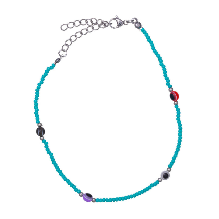 Colourful steel ankle chain evil eye (Steel 316L)