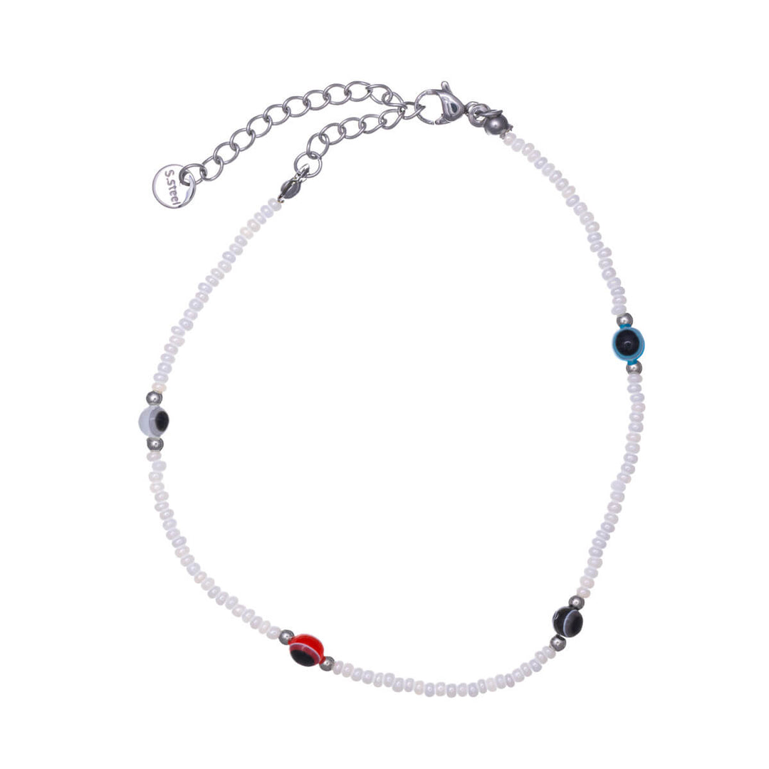 Colourful steel ankle chain evil eye (Steel 316L)