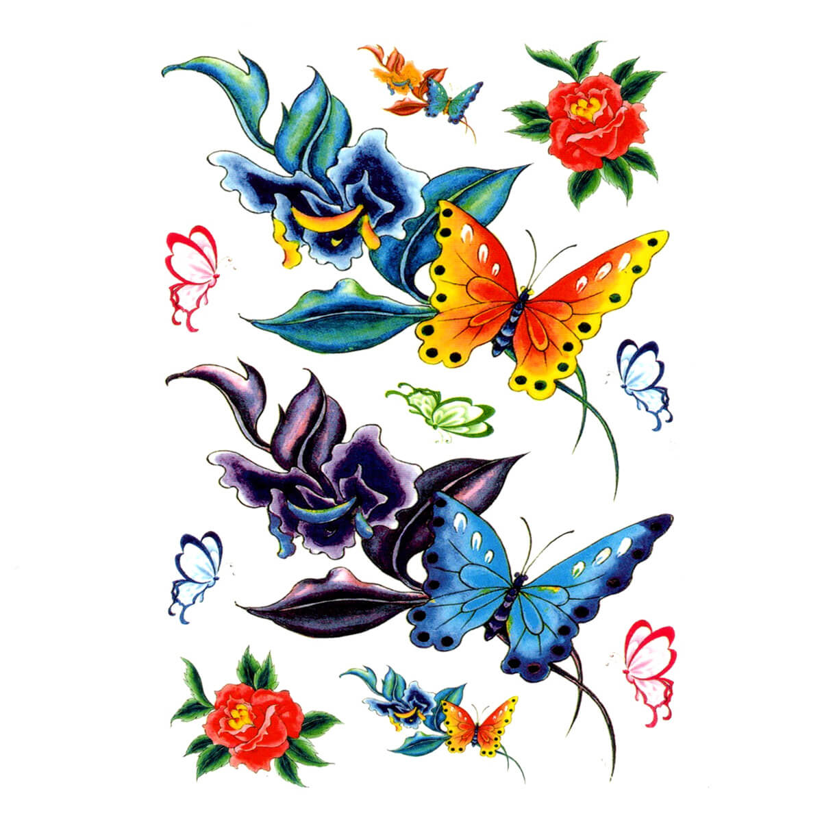 Transfer tattoo butterfly and flowers 11pcs sheet
