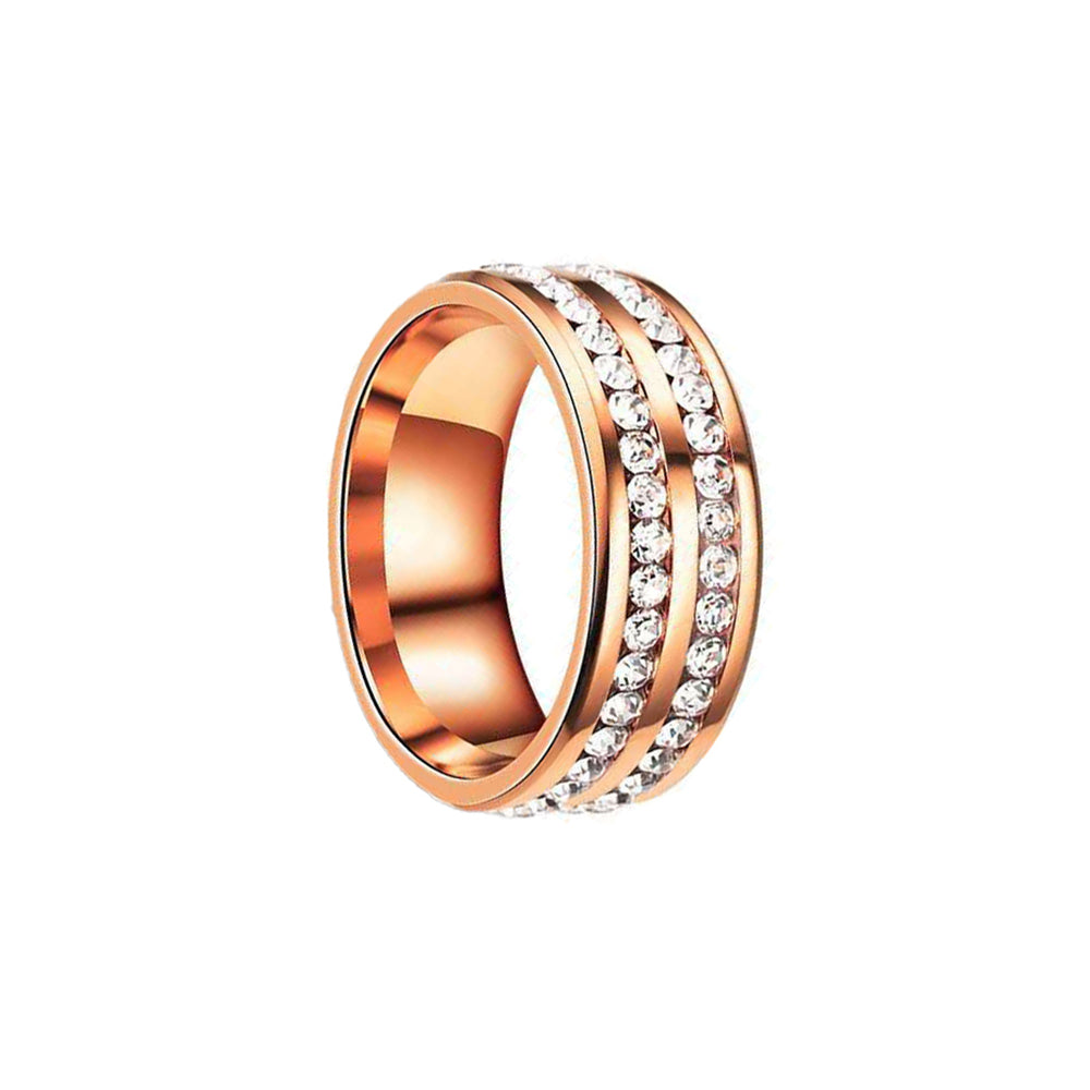 Zweireihiger Strass-Stahlring in Roségold 8mm