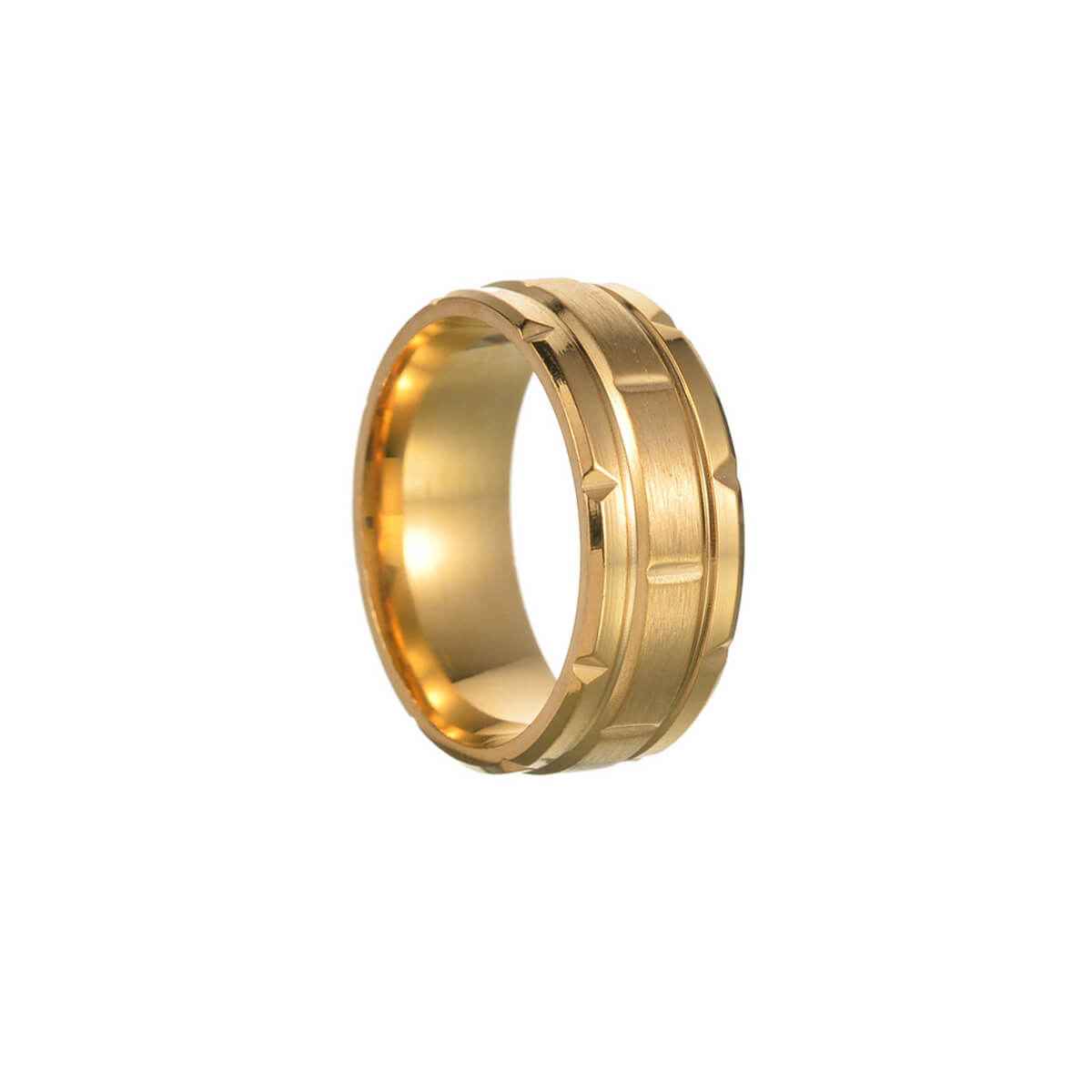 Textured steel ring 8mm gold plated (steel 316L)