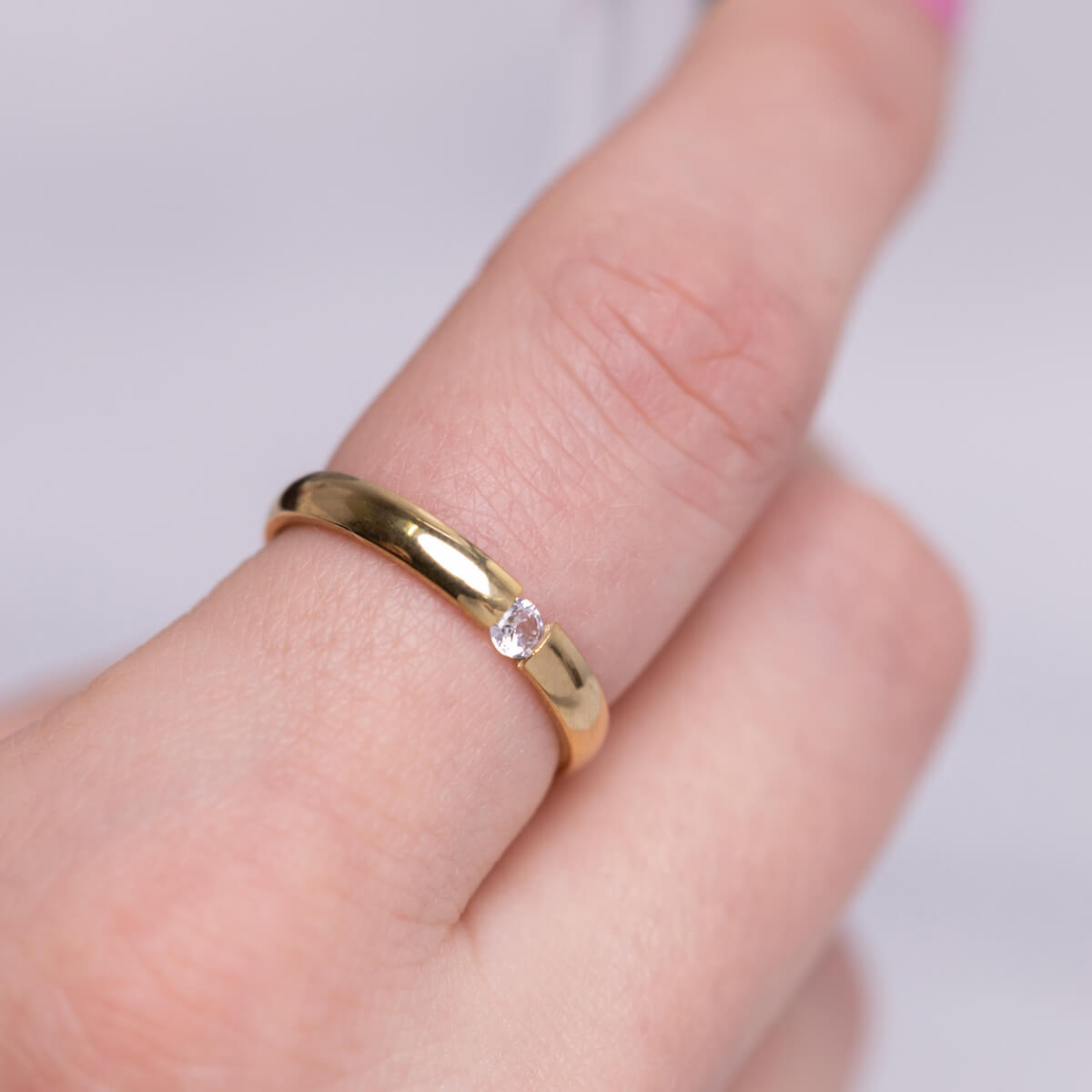 Narrow gold plated ring with zirconia stone 3mm (18K steel 316L)