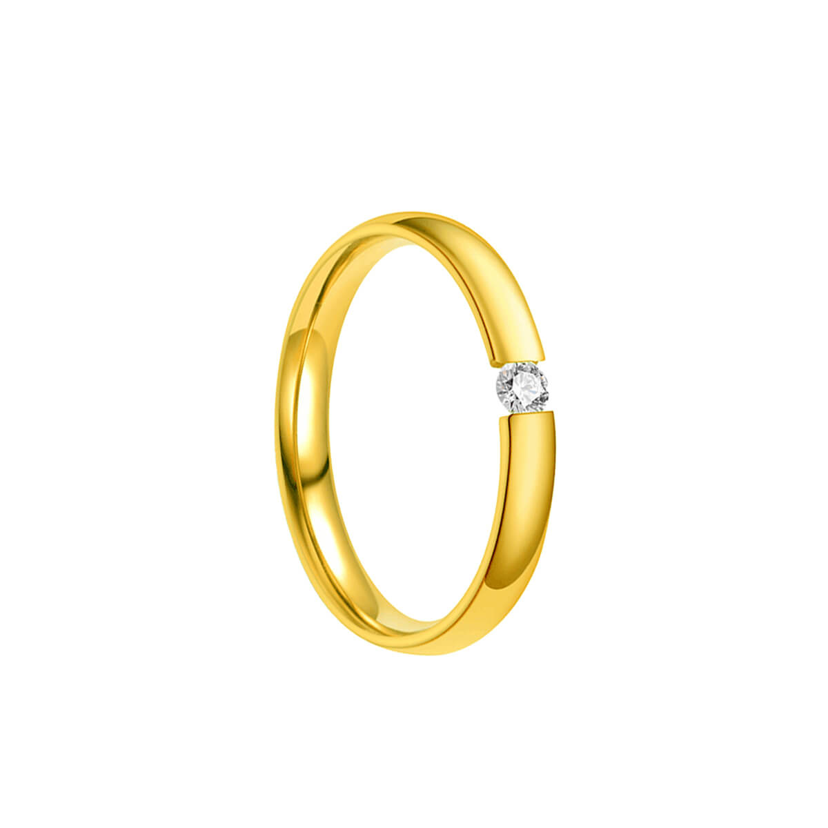 Narrow gold plated ring with zirconia stone 3mm (18K steel 316L)