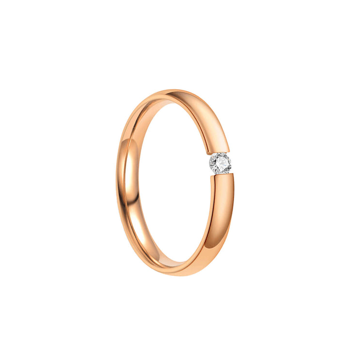 Schmaler rosévergoldeter Ring mit Zirkoniastein 3mm (18K Stahl 316L)