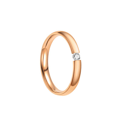 Narrow rose gold plated ring with zirconia stone 3mm (18K steel 316L)