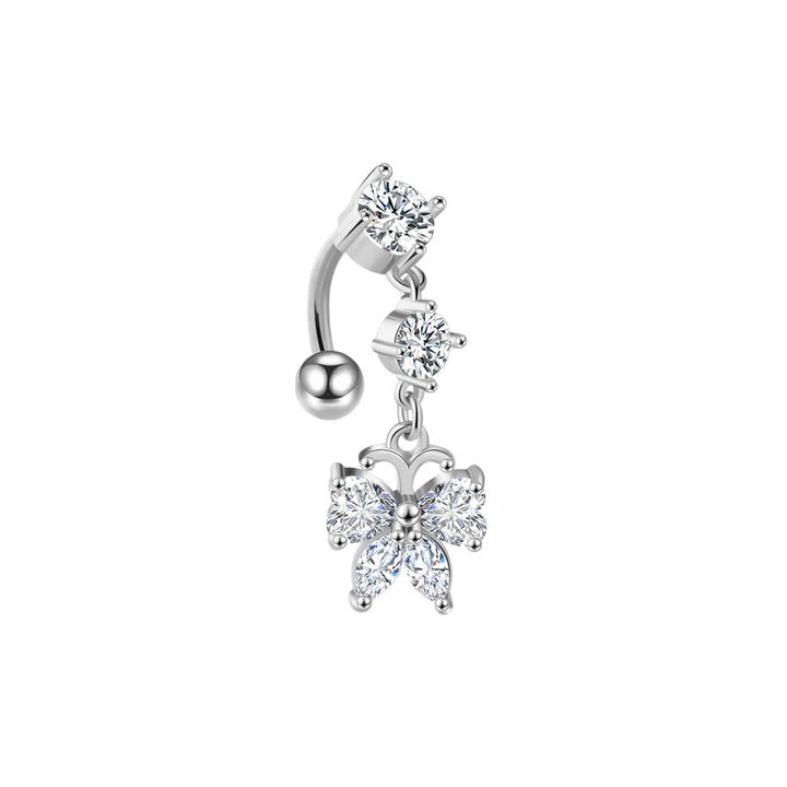 Hanging zirconia butterfly button earring (steel 316L)