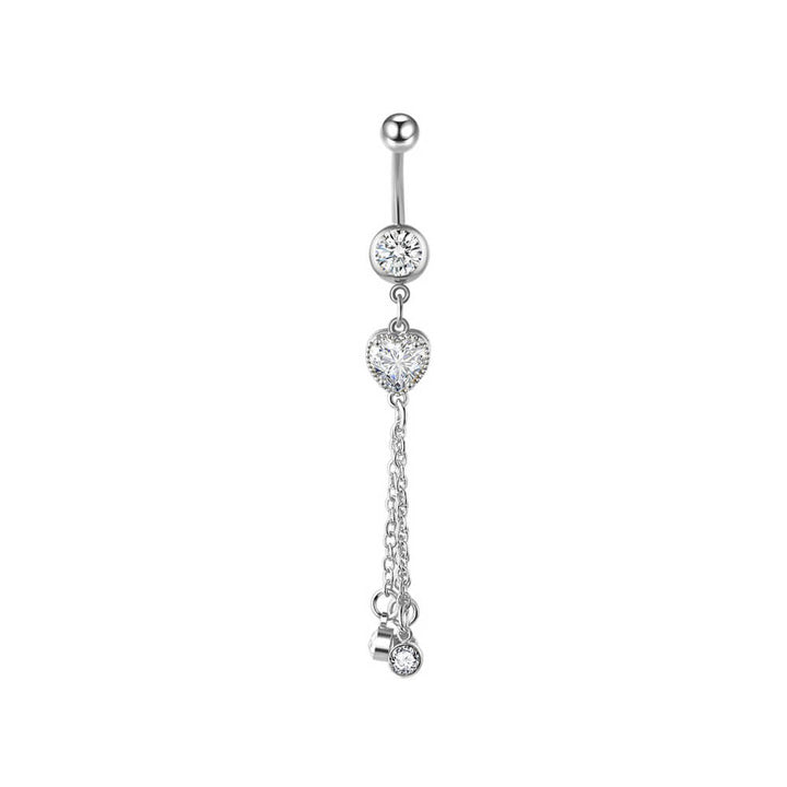 Hanging heart zirconia button earring (steel 316L)