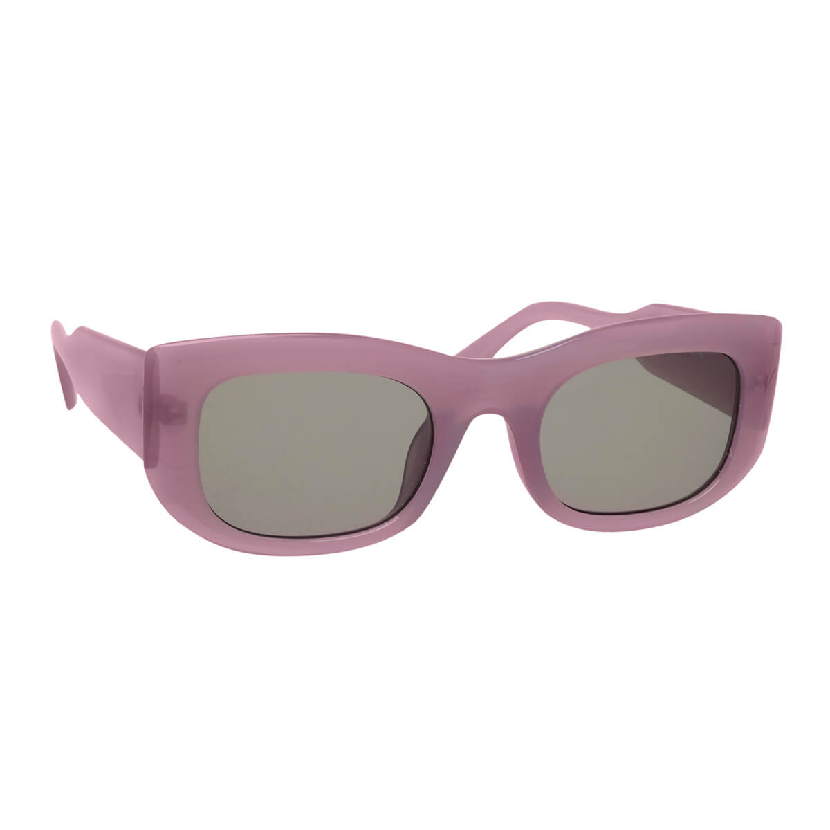 Angled sunglasses with thick frames