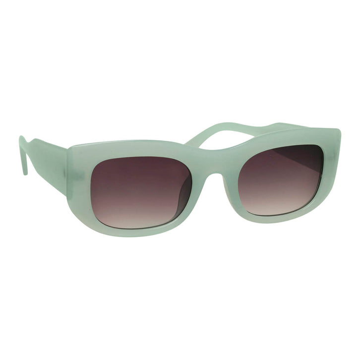 Angled sunglasses with thick frames