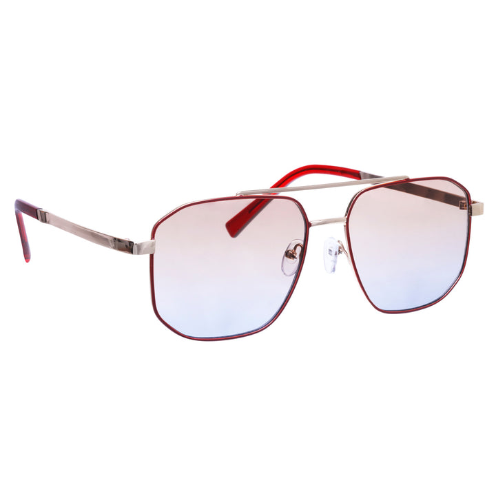 Angled aviator sunglasses with metal frames