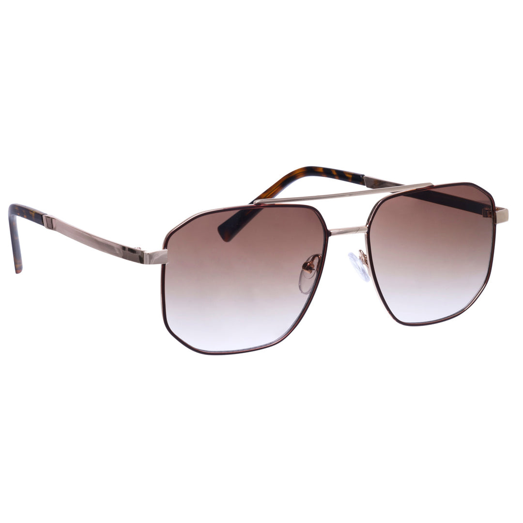 Angled aviator sunglasses with metal frames