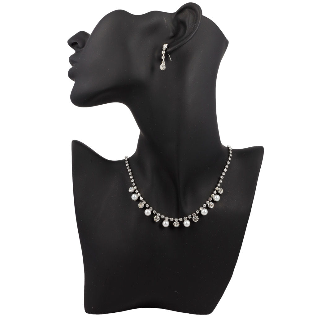 Pearl necklace with rhinestone jewelry set